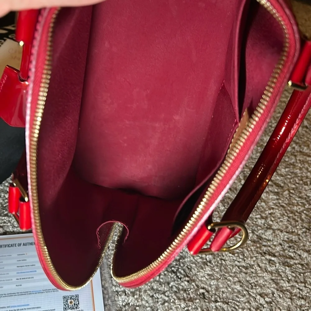 359. Louis Vuitton Red Monogramed Vernis leather Alma